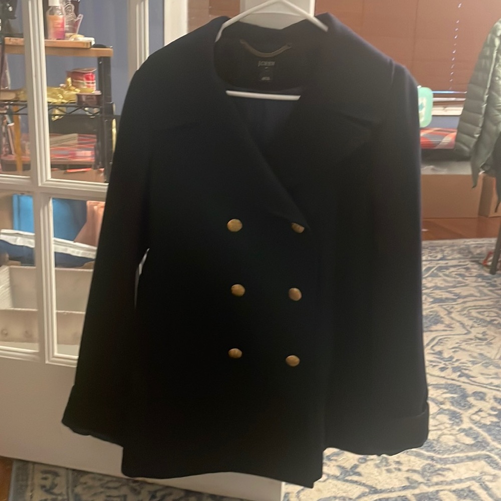 Beautiful J.Crew navy blue pea coat Double breasted with gold buttons size 10